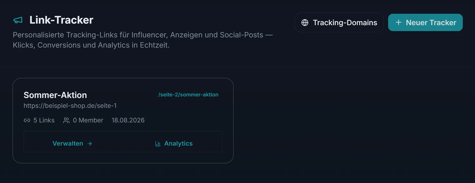 Die Übersicht des Link-Trackers